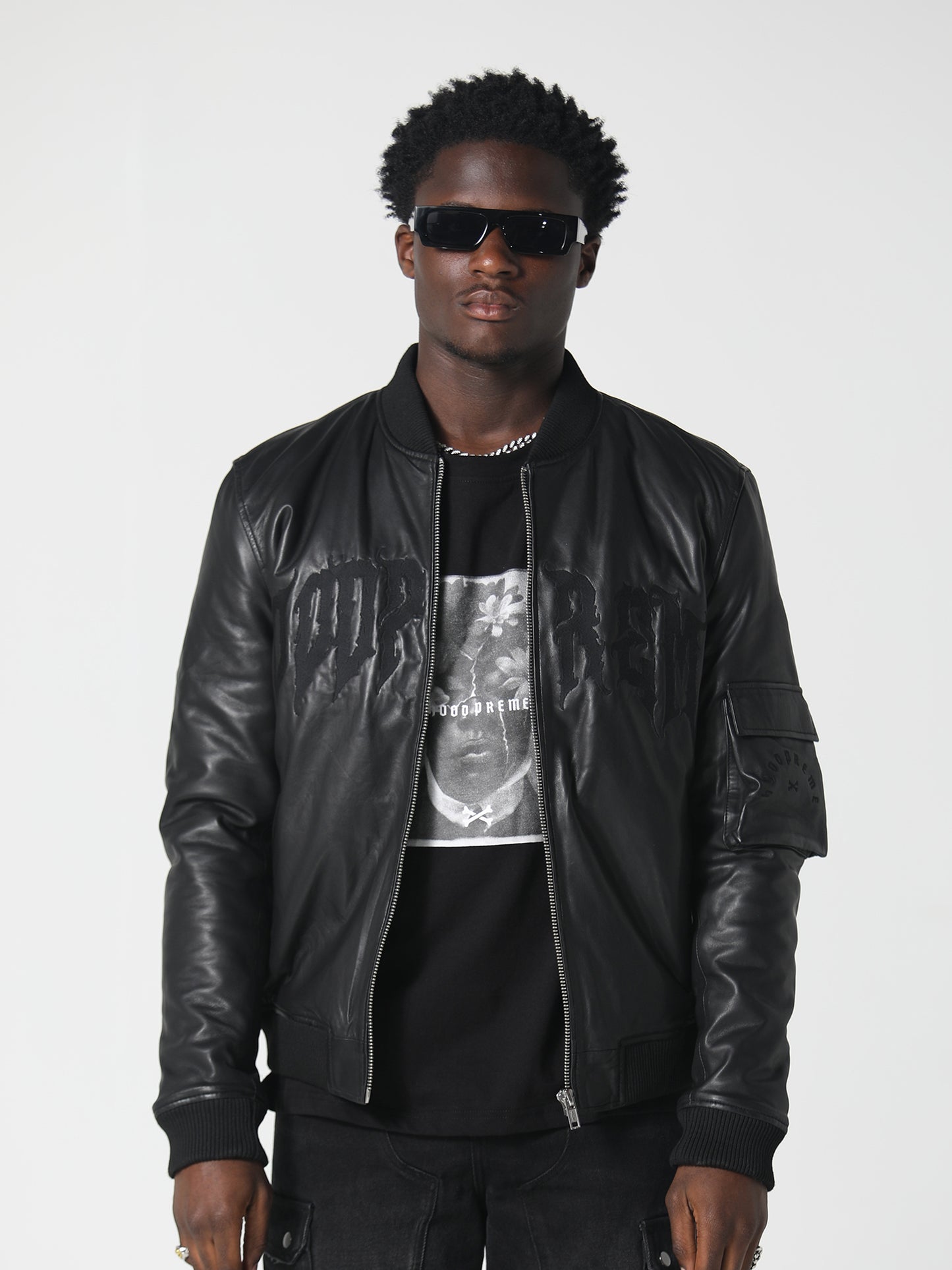 LEATHER BOMBER JACKET WASHED BLACK