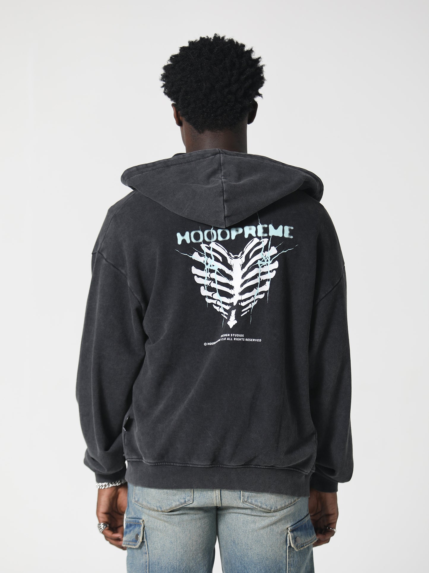 RIB CAGE HOODY WASHED BLACK