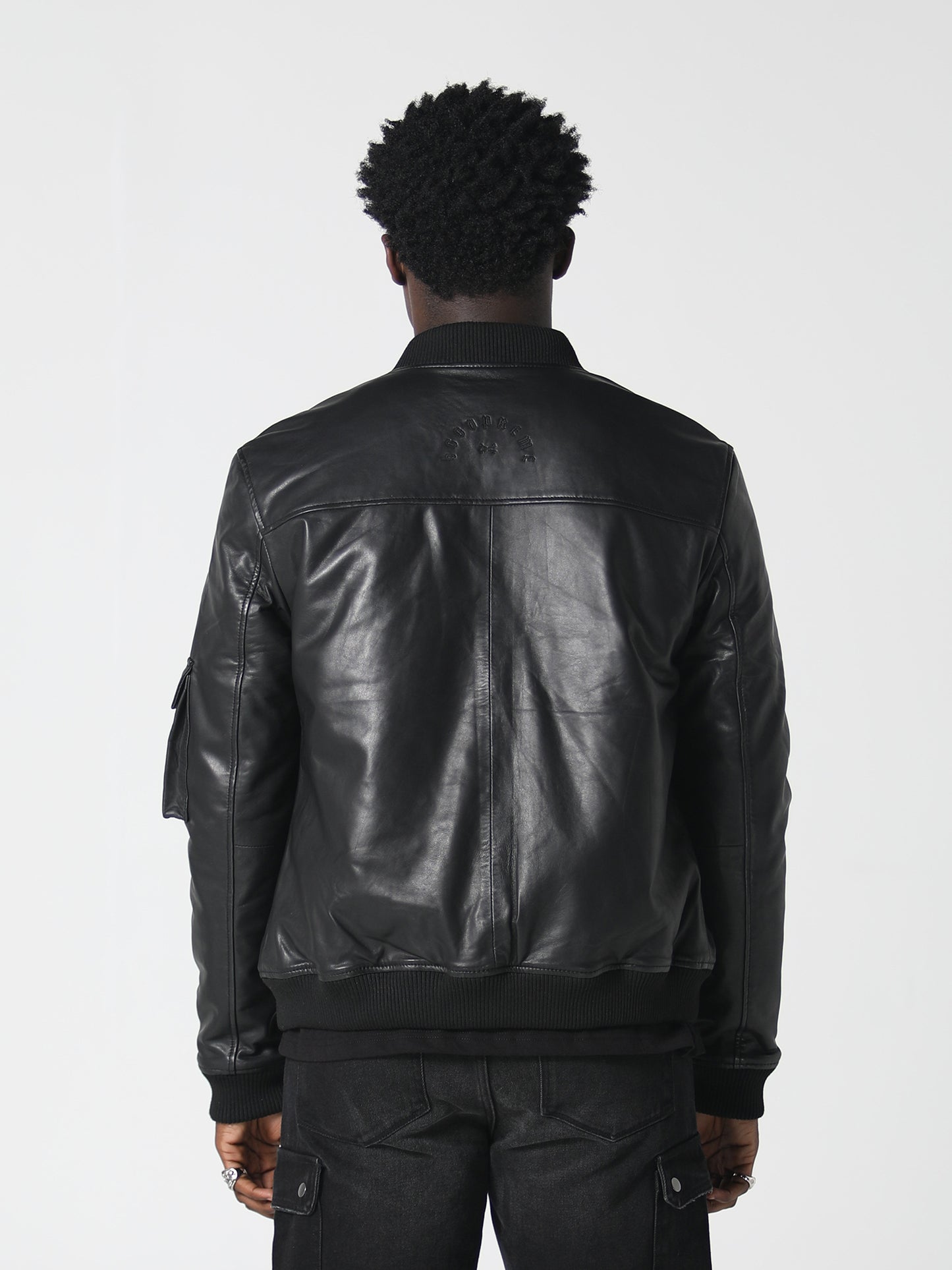 LEATHER BOMBER JACKET WASHED BLACK