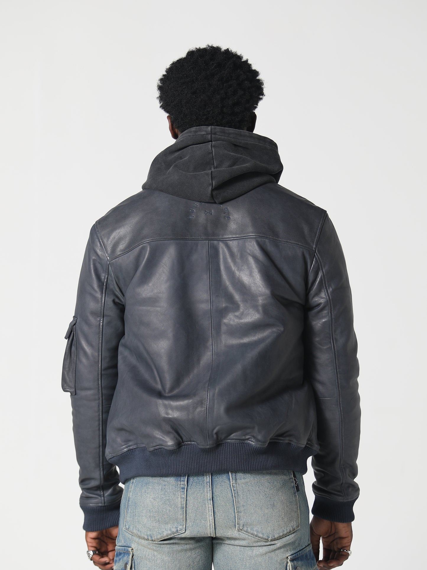 LEATHER BOMBER JACKET WASHED GREY