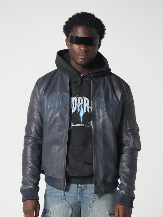LEATHER BOMBER JACKET WASHED GREY