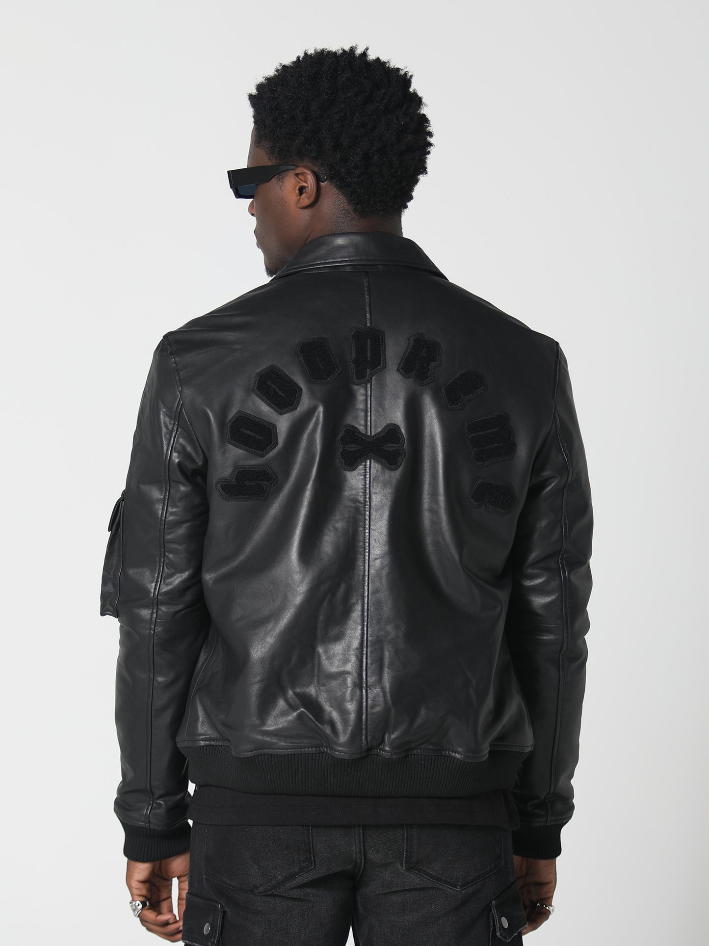 LEATHER COLLARED JACKET WASHED BLACK