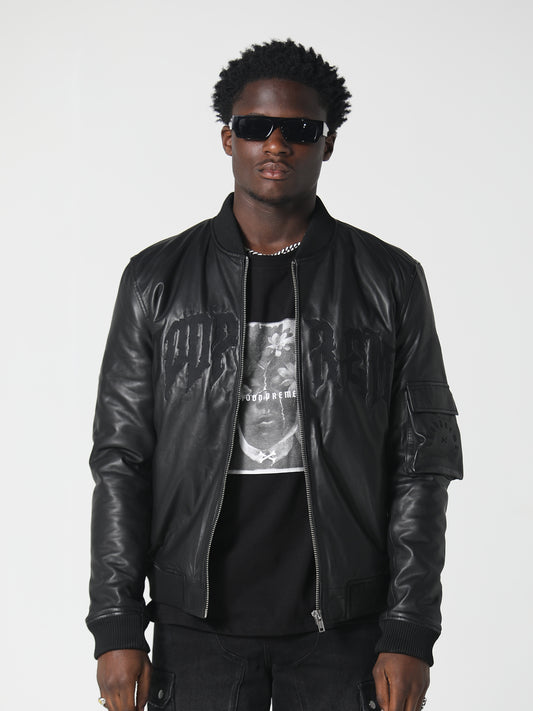 LEATHER BOMBER JACKET WASHED BLACK